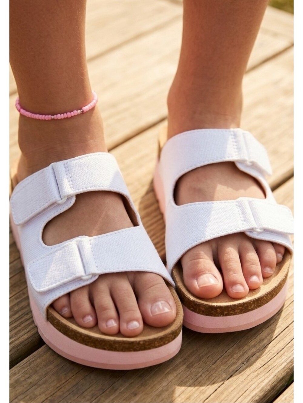 Cat & Jack Claire Slip On Footbed Platform Sandals White & Pink Size 1